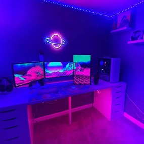 ACA Lighting Neónová lampička - Saturn, 3x AA batérie/USB kábel, IP20, modrá + ružová farba