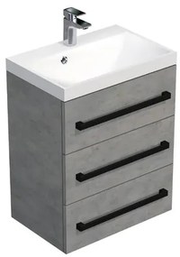 Kúpeľňová skrinka s čiernou úchytkou a umývadlom SAT Cube Way 60x76,5x40 cm betón mat CUBE2C603BE, 1 ks