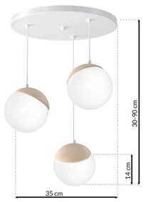 Závesné svietidlo Sfera, 3x biele sklenené tienidlo, w/drevo, o