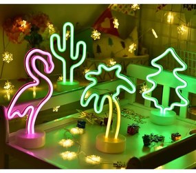 ACA Lighting Neónová lampička - Kaktus, 3x AA batérie, IP20