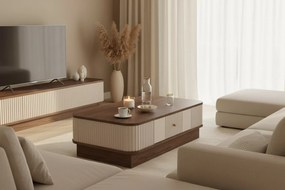 Konferenčný stolík Vespera 103x60 cm na sokli - kašmírová / orech / zlatá