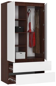 Šatníková skriňa Safwan (wenge + biela). Akcia -21%. Vlastná spoľahlivá doprava až k Vám domov. 1128799