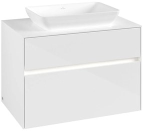 VILLEROY &amp; BOCH Collaro závesná skrinka pod umývadlo na dosku (umývadlo v strede), 2 zásuvky, s LED osvetlením, 800 x 500 x 548 mm, Glossy White, C108B0DH