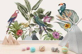 Nálepka na stenu s tropickými listami a zvieratami 100 x 200 cm
