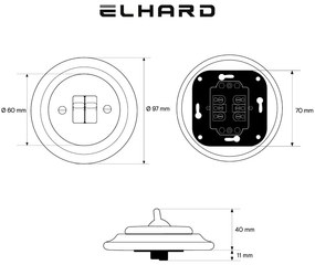 Elhard Okrúhly keramický vypínač s páčkami č.5b (6+6), biely KV1255W