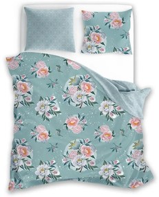 Bavlněné povlečení FLOVERY 007 160x200 cm + 2x 70x80 cm bílé/modré