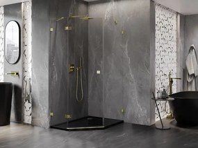 Mexen Lunar, päťuholníkový sprchový kút s ľavým sklonom 80 x 100 cm, 8mm číre sklo, zlatý profil, 831-080L-100P-50-00-L