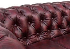 furniture-nabytek.cz - Masívna Chesterfield pohovka, pravá koža, starožitná červená – 352×100×72 cm