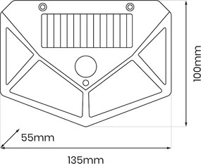 Exteriérové solárne nástenné LED svietidlo Batman, 1x LED 3w, čierna, pohybový senzor