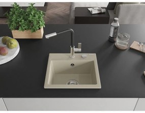 Mexen Milo, 1-komorový granitový drez 435x410x171 mm a drezová batéria Flora, béžová, 6505-69-670401-07