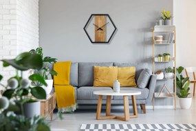 Dekorstudio Kovové hodiny s dubovým drevom LOFT HEXAGON 50cm