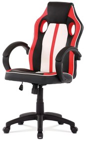 Pohodlná kancelárska stolička s červenými doplnkami