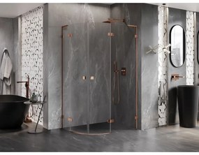 Mexen Lunar, L pravý polkruhový sprchový kút 90 x 70 cm, 8mm číre sklo, profil ružové zlato, 833L-090P-070L-60-00