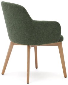 Tmavozelené čalúnené jedálenské kreslo s podrúčkami Nelida – Kave Home