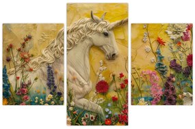 Obraz - Jednorožec s kvetinami (90x60 cm)