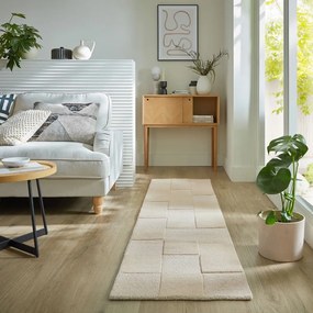 Béžový ručne tkaný vlnený behúň 60x230 cm Checkerboard – Flair Rugs