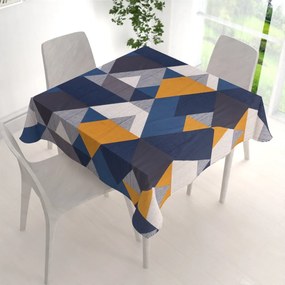 Biante Bavlnený štvorcový obrus Sandra SA-390 Modro-béžovo-oranžové trojuholníky 70x70 cm