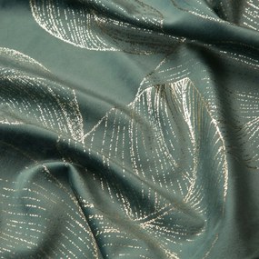 Zamatový stredový obrus s lesklou potlačou listov mentolovej farby