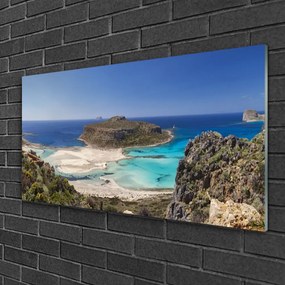 Skleneny obraz Ostrov more pláž hory 140x70 cm