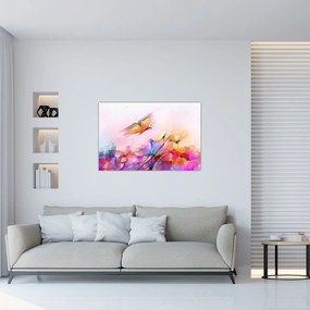 Obraz - Motýľ nad kvetinou, abstrakcia (90x60 cm)