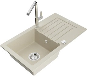 Mexen Pablo, 1-komorový granitový drez 752x436x161 mm a drezová batéria Flora, béžová, 6510-69-670401-00