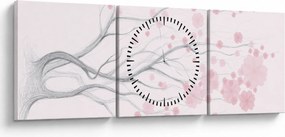 Obraz - Ružové kvety (s hodinami) (90x30 cm)