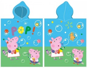 Detské / chlapčenské pončo - osuška s kapucňou Prasiatko Peppa - motív Bublinková párty - 100% bavlna - 55 x 110 cm