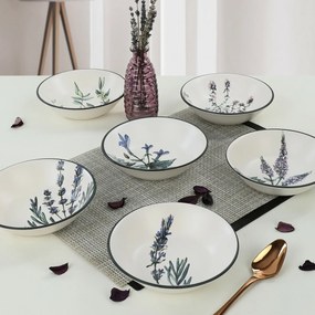 Súprava 6 kameninových hlbokých tanierov Herbal 18 cm