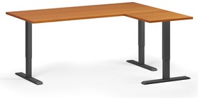 Výškovo nastaviteľný stôl, 180x140 cm, 3 motory, L/P, čierna podnož, čerešňa