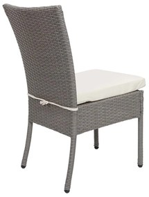 Set 2 záhradných stoličiek HWC-G19, polyratan, stohovateľná - sivý, krémový vankúš