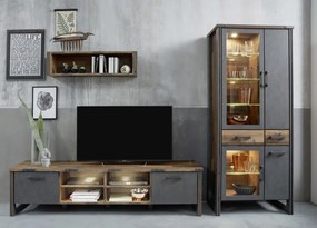 Vysoká vitrína Prime, vintage optika dreva