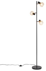 Stojaca lampa čierna s meďou 3-svetlo - Mesh