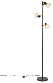 Stojaca lampa čierna s meďou 3-svetlo - Mesh