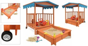 Drevený záhradný domček a pieskovisko so strechou