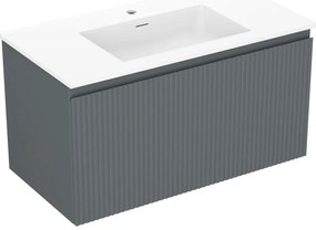 Mexen Rivel, kúpeľňová skrinka 90 cm s umývadlom Otis, 1 zásuvka, drážkovaná, grafitová matná/biela matná, 91A20-09047-1-BF66-W18M01