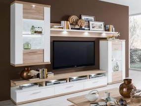 Obývacia stena Caracas kombi 333, dub / biely lesk, s osvetlením