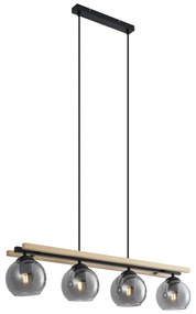 Moderné závesné svietidlo čierne s drevom a dymovým sklom 4-svetlá - Aleks