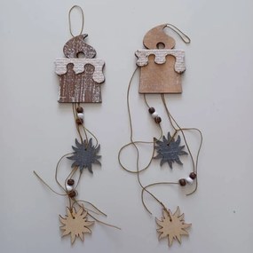 DECOLED Drevená záclona sviečka a snehové vločky, 7x11x52 cm