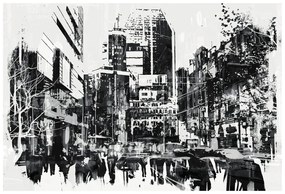Tapeta čiernobiela abstraktná panoráma mesta