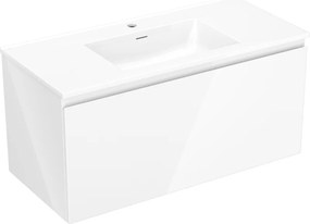 Mexen Orio, kúpeľňová skrinka 100 cm s umývadlom Otis, 1 zásuvka, biela lesklá, 91A10-10047-1-BF00-W18M00