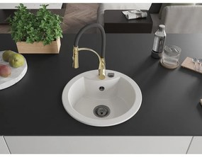 Mexen Diego, 1-komorový granitový drez 488x488x167 mm a drezová batéria Aster, biela, 6512-20-73450-57-B
