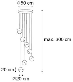 Závesné svietidlo čierne so zlatým vnútrom 7-svetlo - Crooked Cluster