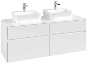 VILLEROY &amp; BOCH Collaro závesná skrinka pod dve umývadlá na dosku, 4 zásuvky, 1400 x 500 x 548 mm, Glossy White, C10300DH