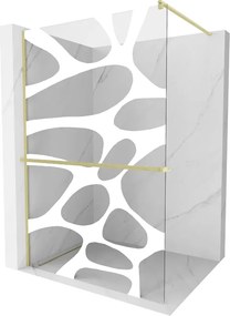 Mexen Kioto+, sprchová zástena Walk-In s poličkou a vešiakom 100 x 200 cm, 8mm číre sklo biely vzor, zlatý matný profil, 800-100-121-55-97