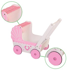 Drevený kočík pre bábiky Ecotoys Pink