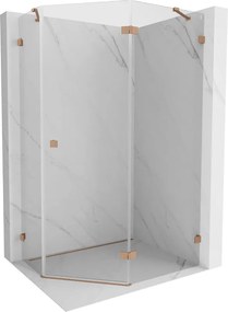 Mexen Lunar, päťuholníkový sprchový kút s pravým sklonom 90 x 80 cm, 8mm číre sklo, profil medená matná, 831-090P-080L-65-00-P