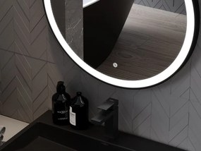 Mexen Esso kúpeľňové zrkadlo s podsvietením, okrúhle 80 cm, LED 6000K, anti-pára, čierny rám - 9825-080-080-611-70