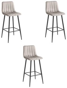 Set troch barových stoličiek POZZA zamatové tmavobéžové (čierne nohy) 3 ks