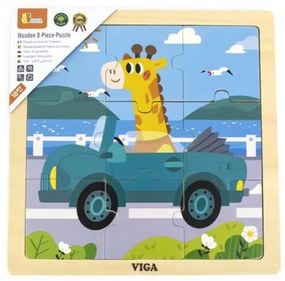 Viga Drevené puzzle pre najmenších Viga 9 ks Auto