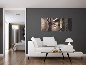 Obraz - Jeleň v lese (120x50 cm)